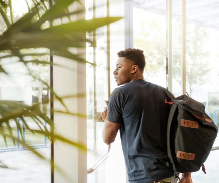 Resident leaving the college at Florence in Houston, Texas