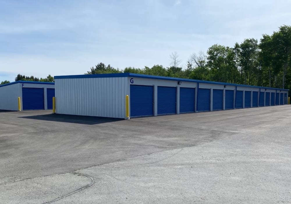Outdoor drive-up access storage units at Vault Self Storage - Bradford in Holland Landing, Ontario