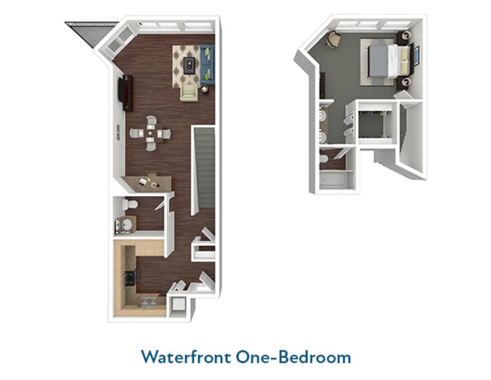 Waterfront One-Bedroom Floor Plan at Esprit Marina del Rey in Marina del Rey, California