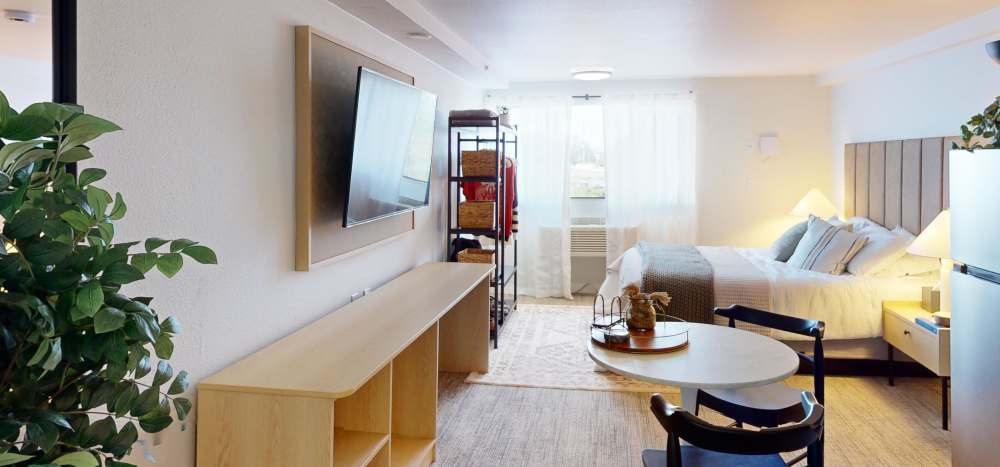 Studio apartments with windows for natural light at  Thea Apartments in Tacoma, Washington