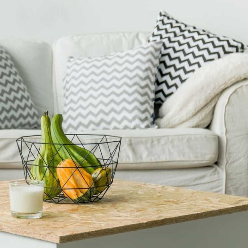 Cozy couch in living room at Fairfax Towers in West Hollywood, California