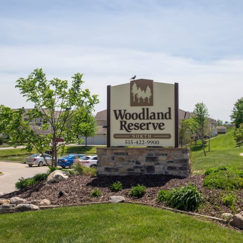 The Woodland Reserve sign in Ankeny, Iowa