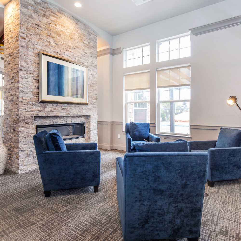 Seating near fireplace at Panorama at Arvada Ridge in Arvada, Colorado