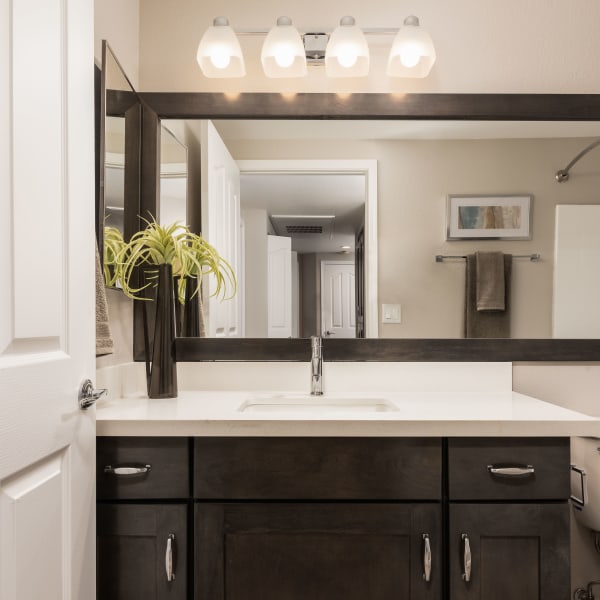 Very cool bulb lights above the vanity in the bathroom at Elite North Scottsdale in Scottsdale, Arizona