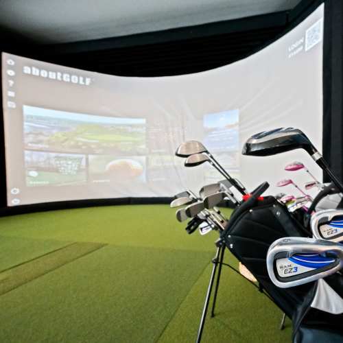An indoor golf simulator at Addison Square in Viera, Florida