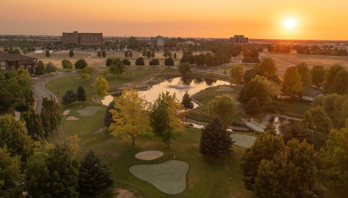 Golf course at sunset at Touchmark at Meadow Lake Village in Meridian, Idaho