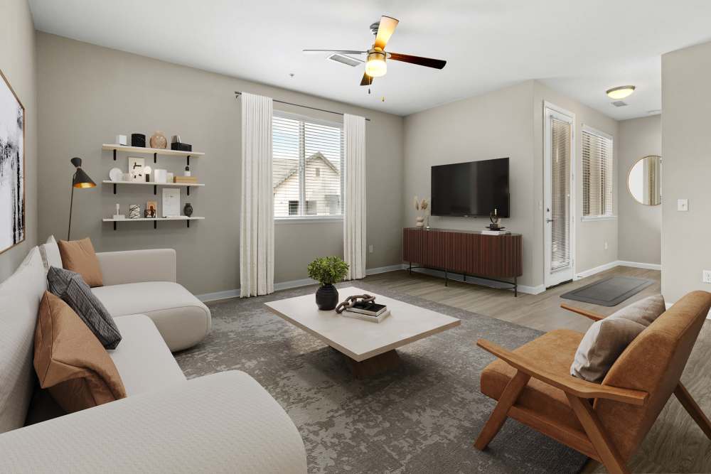 Well decorated living room at The Parc at Greenwood Village in Greenwood Village, Colorado