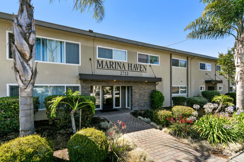 Front of building at Marina Haven Apartment Homes in San Leandro, California