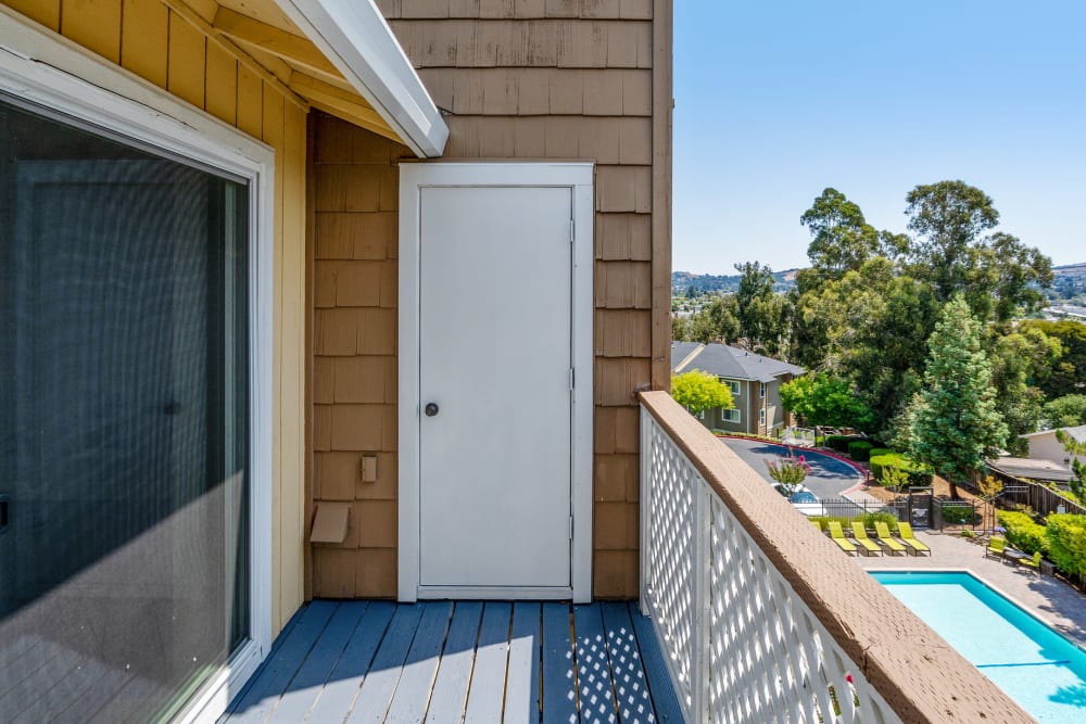 Balcony with views at Quail Hill Apartment Homes in Castro Valley, California