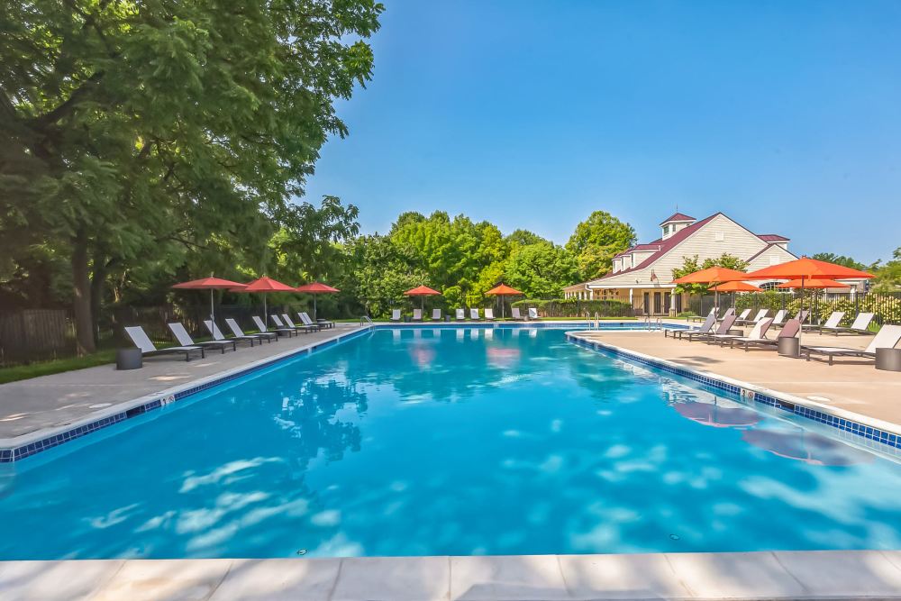 Swimming pool with Lounge chairs at Eagle Rock Apartments at Malvern in Malvern, Pennsylvania