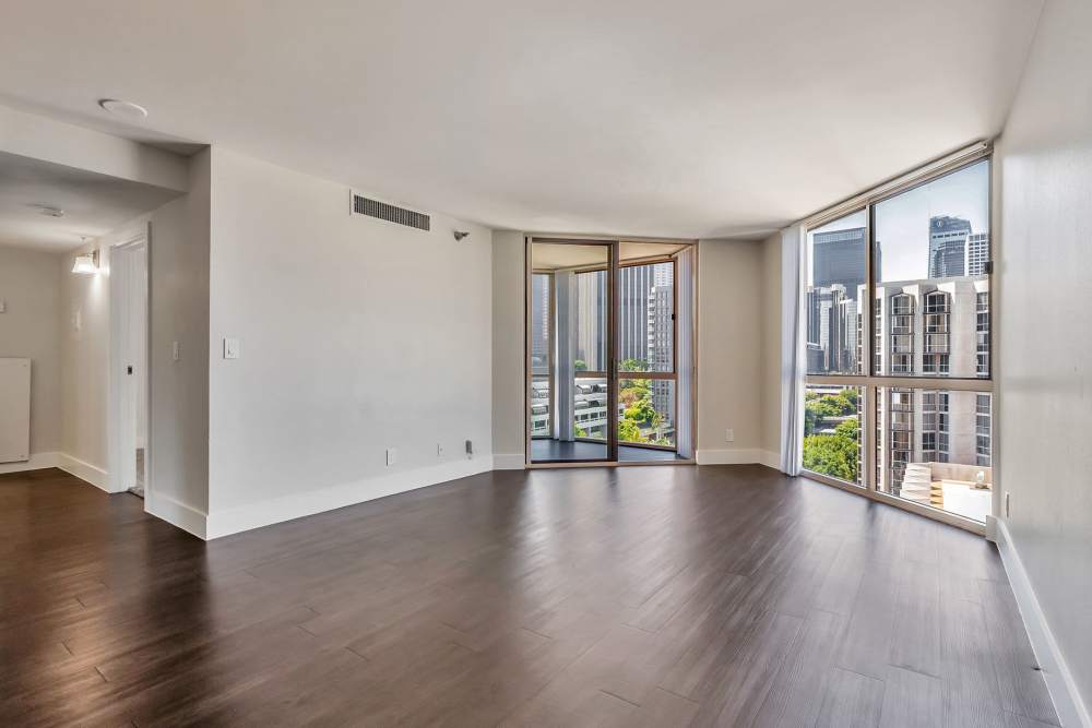 hardwood floors in living room at Promenade Towers in Los Angeles, California