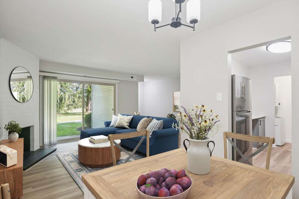 Living room and dining room at Ramblewood Village Apartments in Mount Laurel, New Jersey