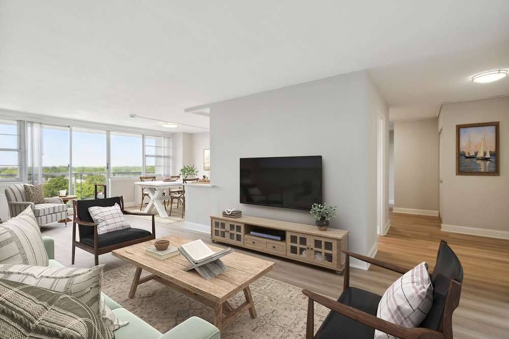 Modern Styled Family Room at Chestnut Hill Tower in Philadelphia, Pennsylvania