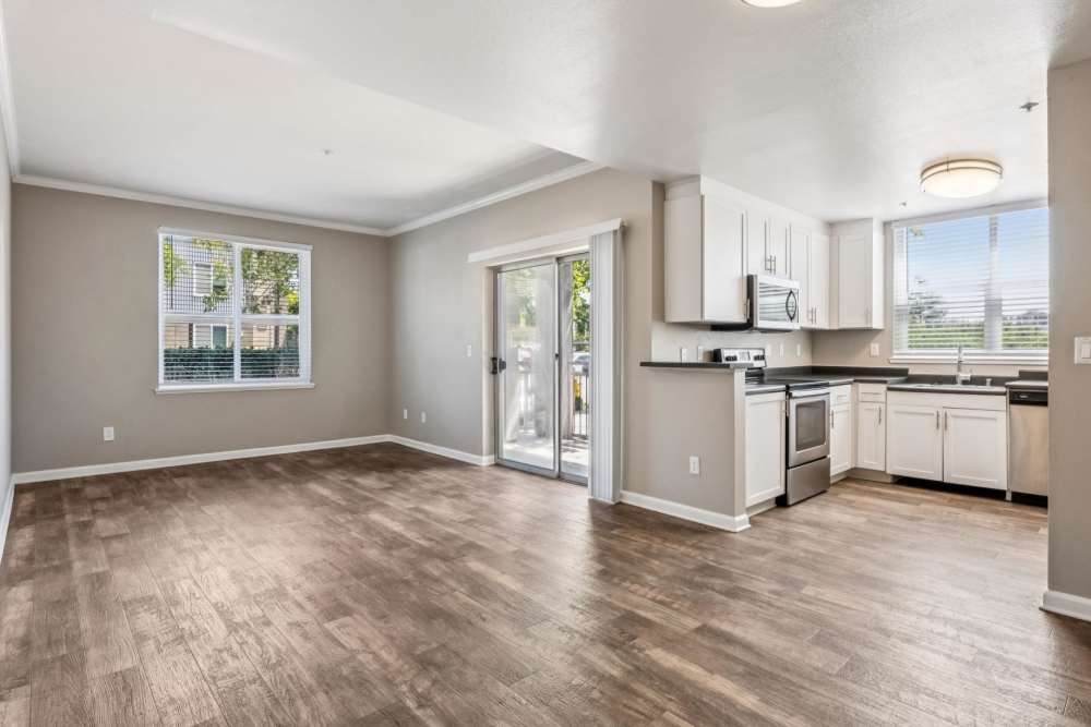 Living room and kitchen at Azure Apartment Homes in Petaluma, California
