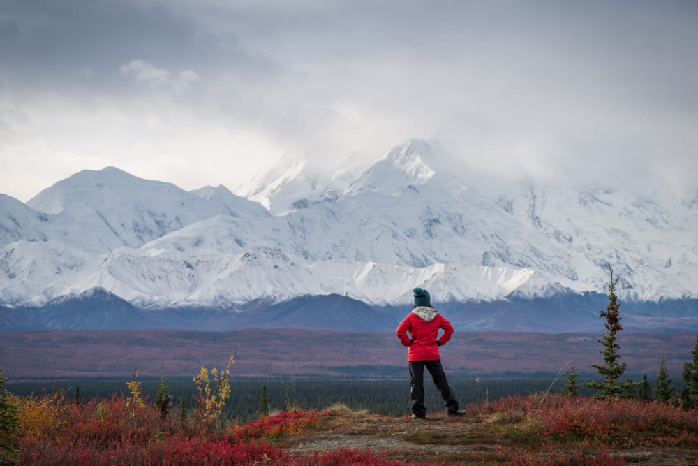 Resident looking at the mountains near Fir Terrace Apartments in Kodiak, Alaska