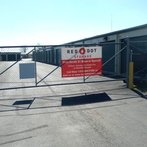 Entrance gate at Red Dot Storage in Machesney Park, Illinois