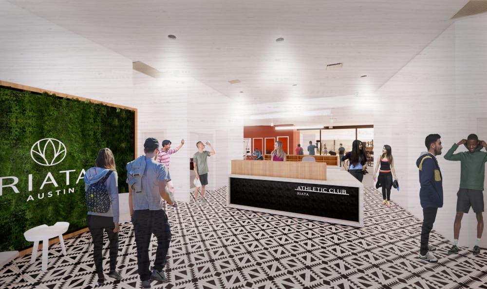 Main gym entrances rendering at Riata Austin in Austin, Texas