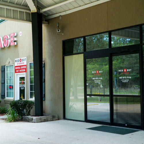 The entrance to the office at Red Dot Storage in Iowa City, Iowa