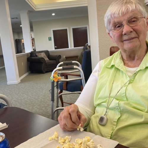 Resident making Valentines Day crafts at Madison House in Norfolk, Nebraska