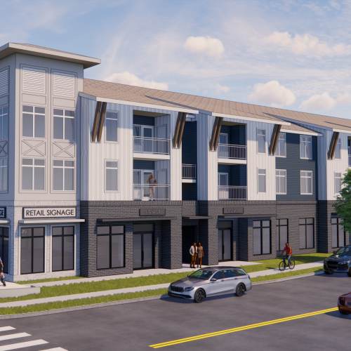 Building exterior at The Heights at Happy Valley in Happy Valley, Oregon