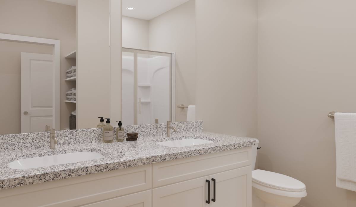 Master bathroom at Remington Lake Apartments in Hamilton, Ohio