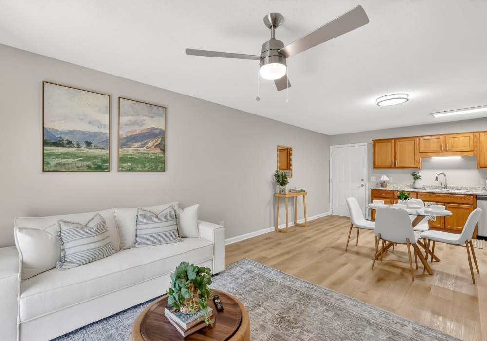 Bright and open modern living room at Saddlebrook Apartments in Murfreesboro, Tennessee