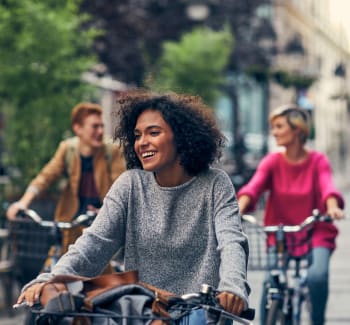Residents out for a jog near Square 50 Apartments in Washington, District of Columbia