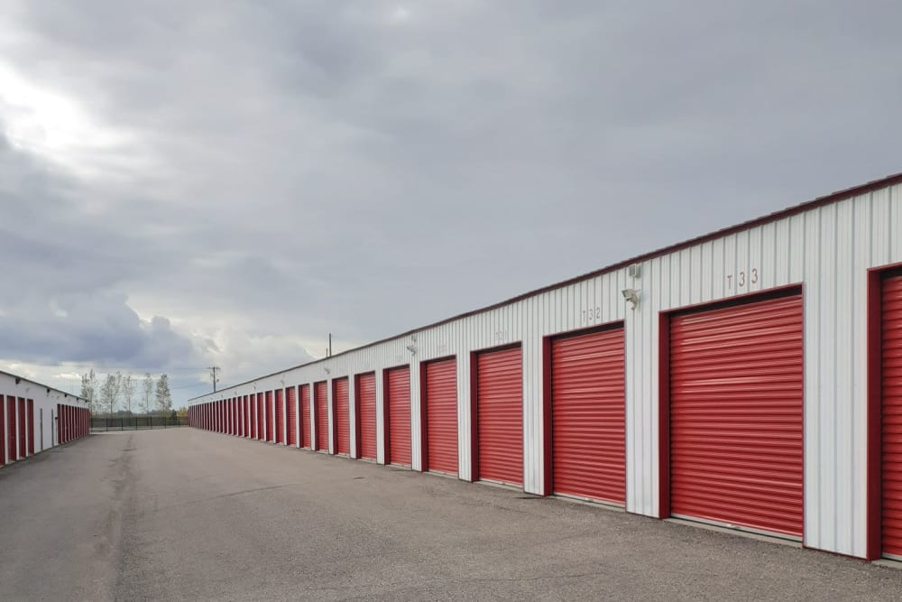 A row of outdoor units at KO Storage in Jamestown, North Dakota. 