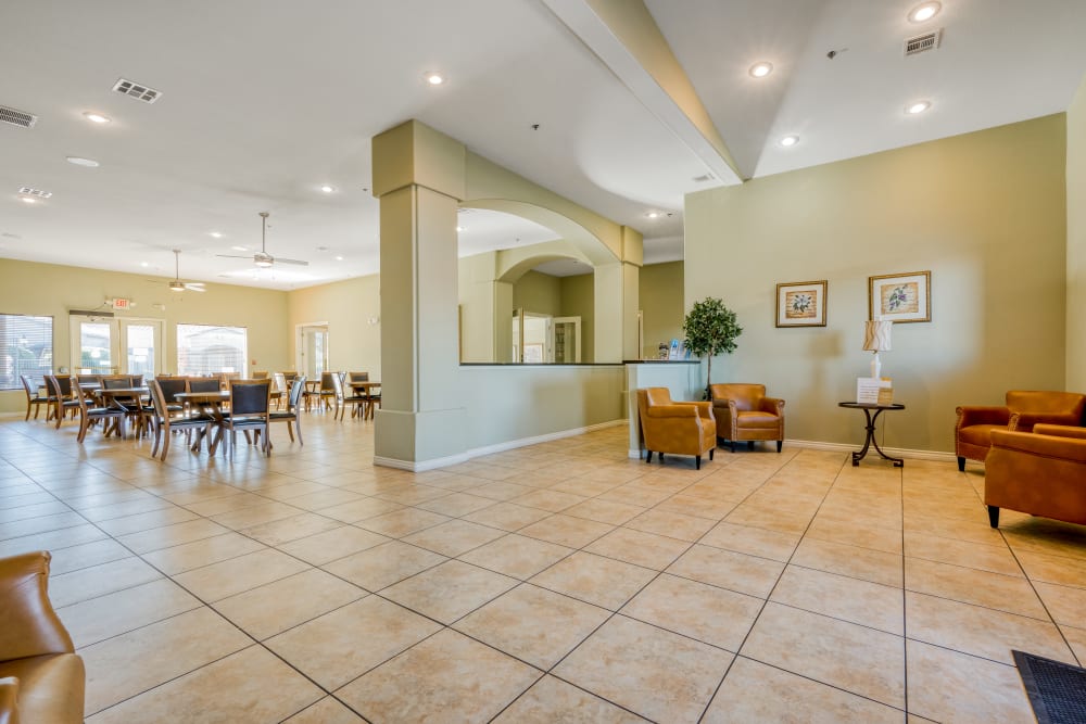 Spacious and bright lobby area at Whispering Palms Apartments in North Las Vegas, Nevada
