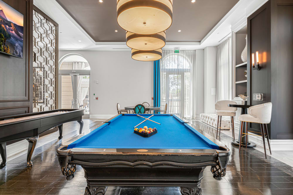 Game room with  billiards, and more in the clubhouse at Olympus Harbour Island in Tampa, Florida
