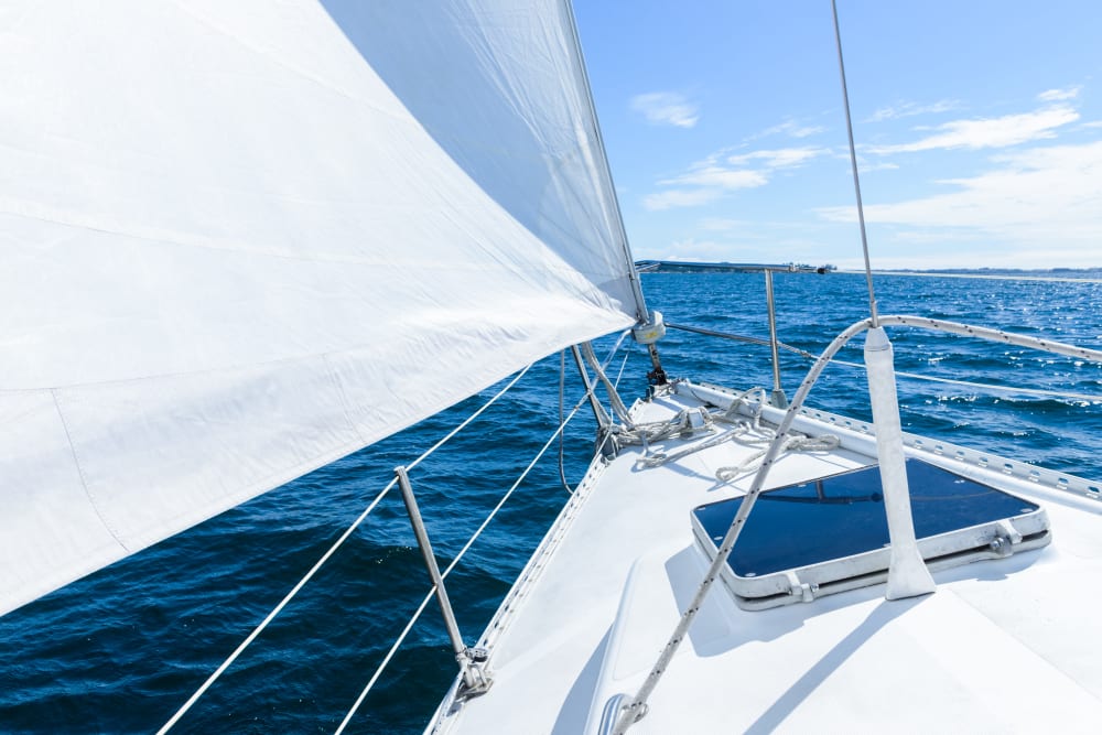 A sail boat out near Hayward Storage LLC in Hayward, California