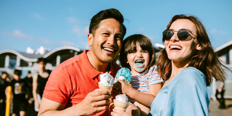 A family eating ice cream near The Bricks in Joint Base Lewis McChord, Washington