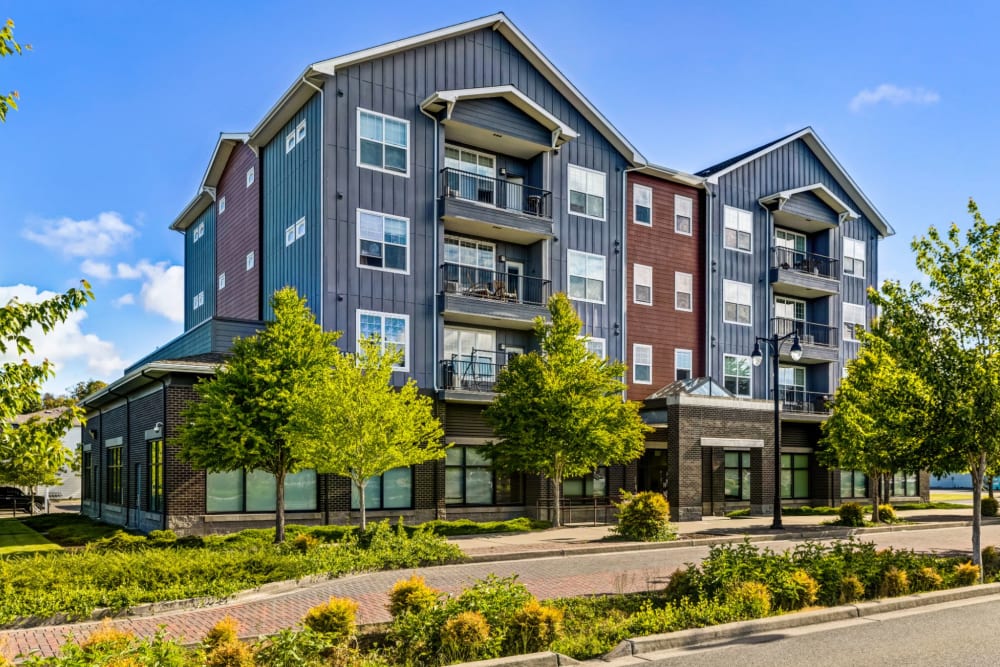 View of townhomes at Town Center in Joint Base Lewis McChord, Washington