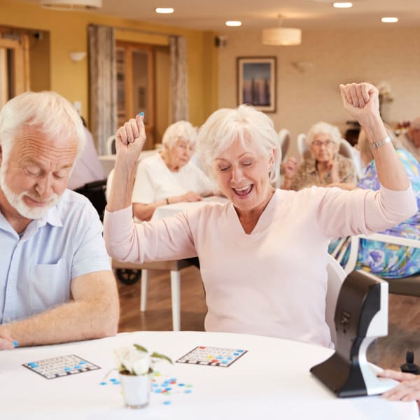 Residents playing bingo at Pacifica Senior Living Santa Rosa in Santa Rosa, California