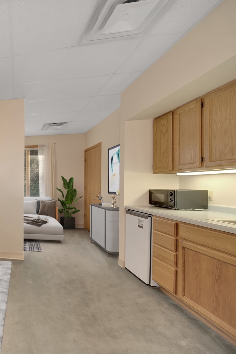 Kitchen in senior apartment at Wellington Place at Biron in Wisconsin Rapids, Wisconsin