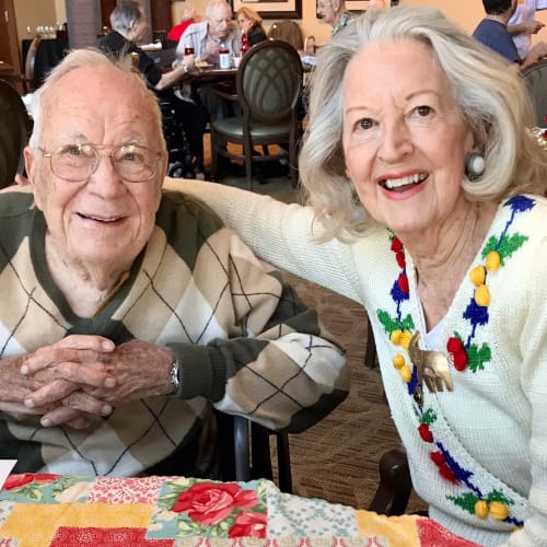 Resident couple posing at The Oxford Grand Assisted Living & Memory Care in McKinney, Texas