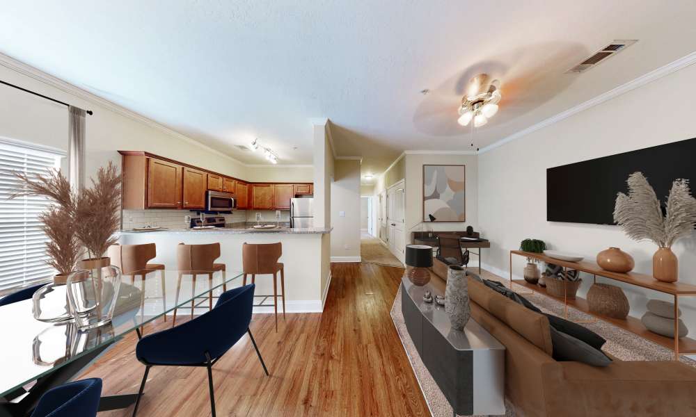 Kitchen and dining room area at Sage Creek Apartments in Augusta, Georgia