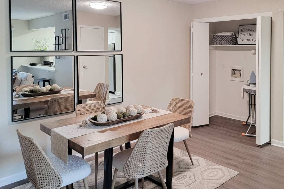 Model dining and laundry area at Aspen Lodge in Overland Park, Kansas