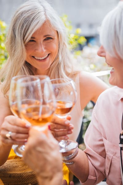 Residents toasting glasses of wine at Quail Park of Oro Valley in Oro Valley, Arizona