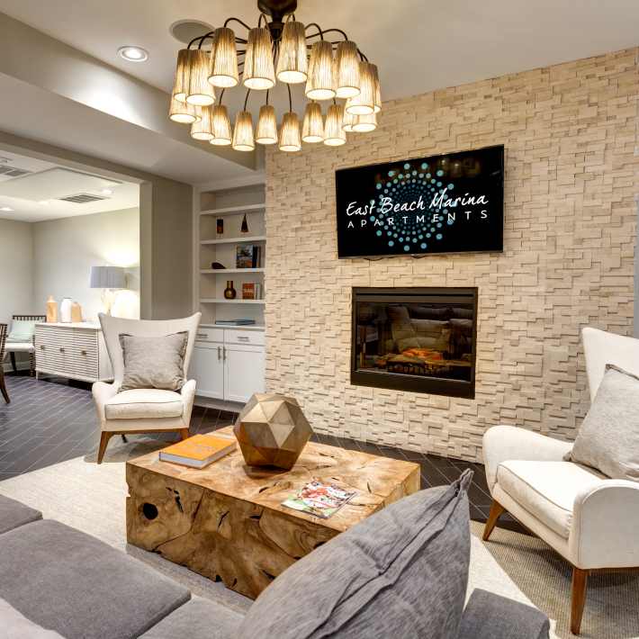Clubhouse with fireplace at East Beach Marina, Norfolk, Virginia