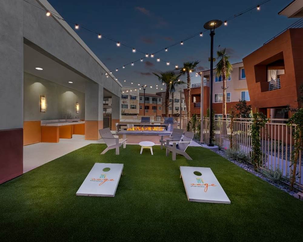 Outdoor Fireplace and Social Gathering Space at Sage Luxury Apartment Homes in Phoenix, Arizona
