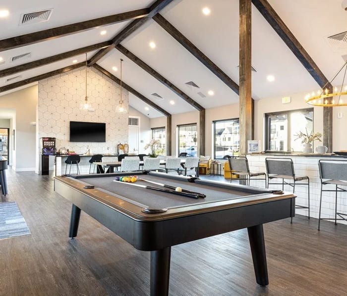 Clubhouse with pool table at The Grove in Grand Rapids, Michigan