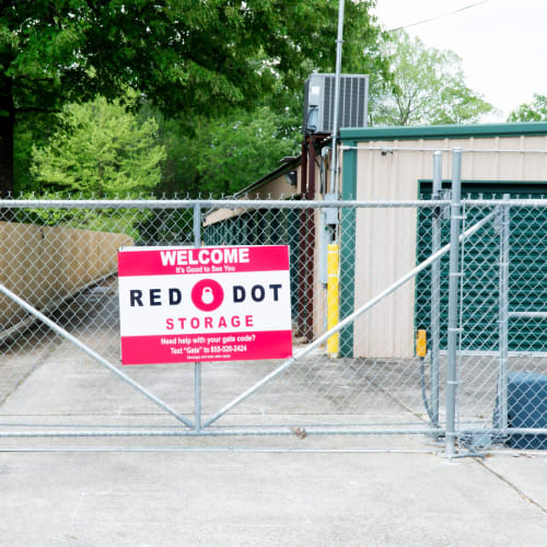 Entrance gate of Red Dot Storage in Denham Springs, Louisiana