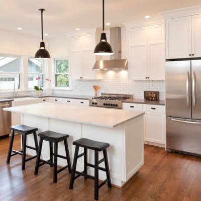 White cabinets in a kitchen at Town Center in Joint Base Lewis McChord, Washington