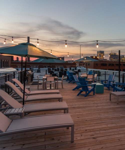 Roof deck at the time of sunset at 2001 East in Richmond, Virginia, 