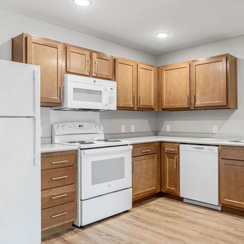 A kicthen with dishwasher and other appliances at Black Rock Crossing in Marquette, Michigan