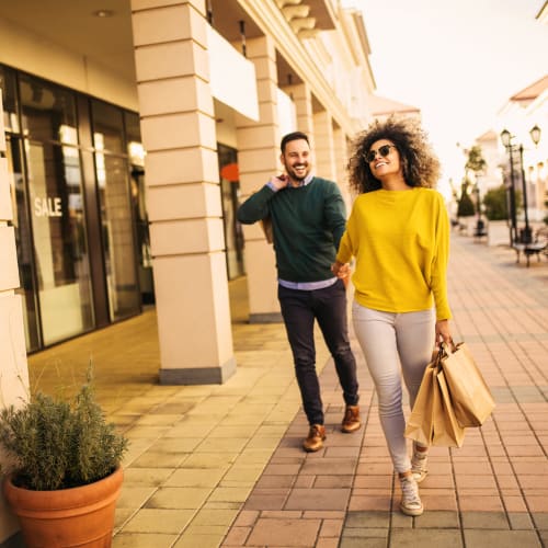 Residents shopping at an outdoor mall near Bayview Hills in San Diego, California