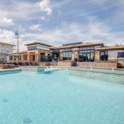Pool with cabanas near at The Wright Apartments in Centennial, Colorado