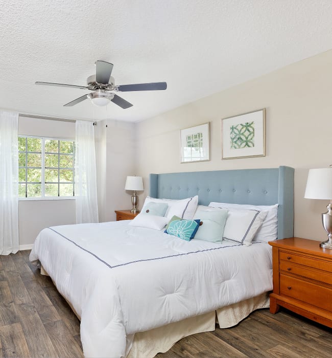 Model bedroom at Sanctuary Cove Apartments in West Palm Beach, Florida
