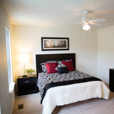 A well-lit bedroom at Lyman Park in Quantico, Virginia